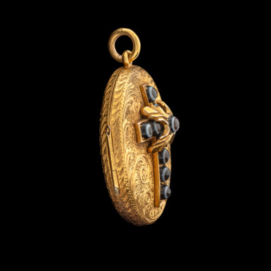 Antique 14K Yellow Gold Victorian Banded Onyx Mourning Locket