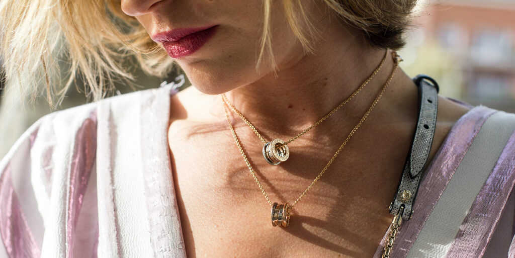 woman wearing pre-owned jewelry