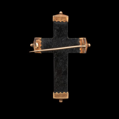 Victorian Whitby Black Jet Mourning Cross in 14K Yellow Gold