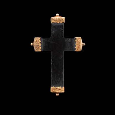 Victorian Whitby Black Jet Mourning Cross in 14K Yellow Gold