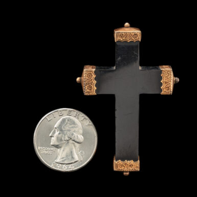 Victorian Whitby Black Jet Mourning Cross in 14K Yellow Gold