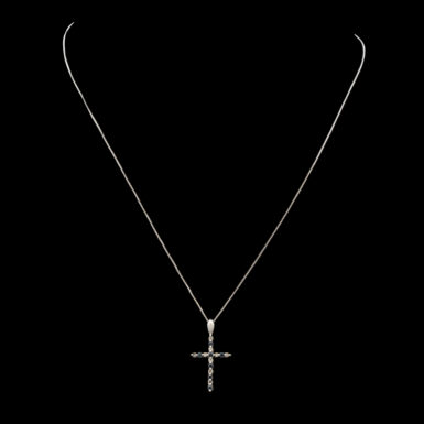 Pre-Owned Sapphire & Diamond Cross in 14K White Gold