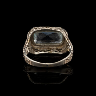 Antique Aquamarine Filigree Ring in 14K White Gold