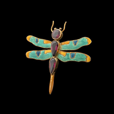 Antique Art Nouveau Garnet Dragonfly Brooch in 14K