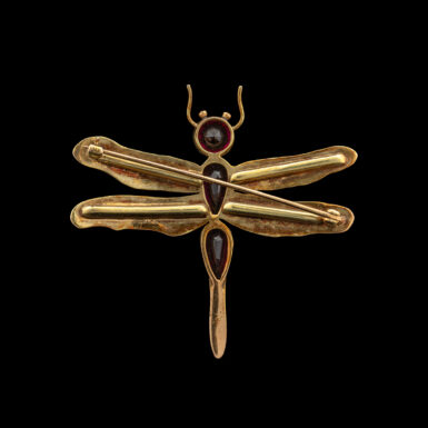 Antique Art Nouveau Garnet Dragonfly Brooch in 14K