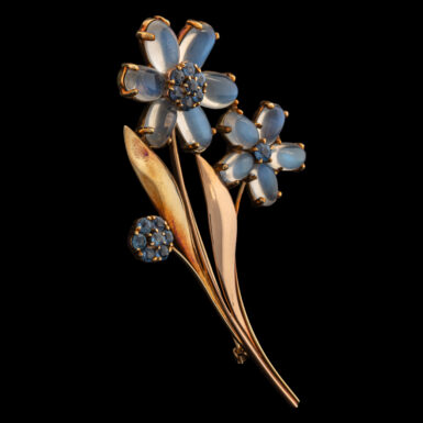 Vintage Rose Gold Moonstone and Sapphire Brooch