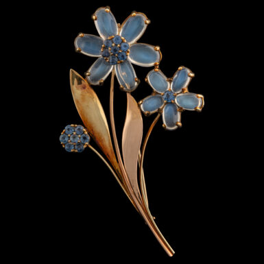 Vintage Rose Gold Moonstone and Sapphire Brooch