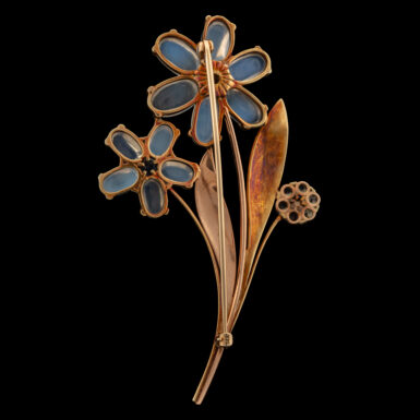 Vintage Rose Gold Moonstone and Sapphire Brooch