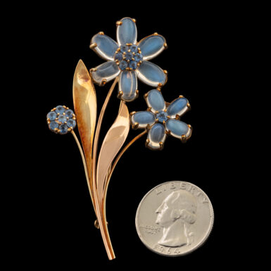 Vintage Rose Gold Moonstone and Sapphire Brooch