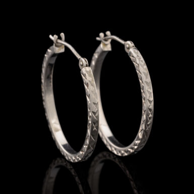 Pre-Owned 14K Engraved White Gold Hoop Earrings