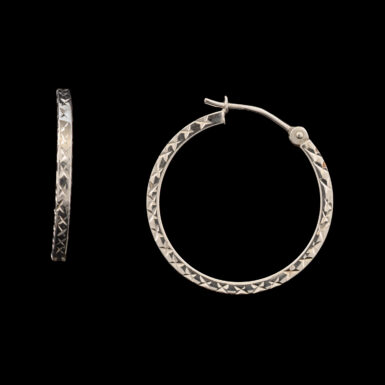 Pre-Owned 14K Engraved White Gold Hoop Earrings