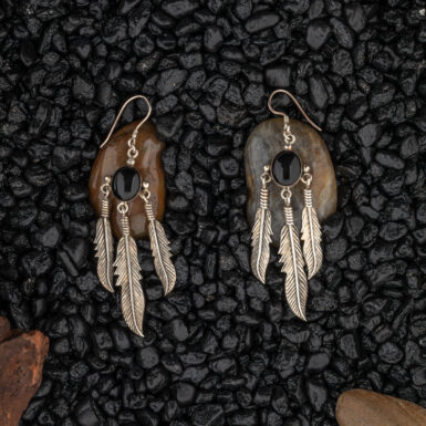 Pre-Owned Onyx Sterling Native American Feather Earrings