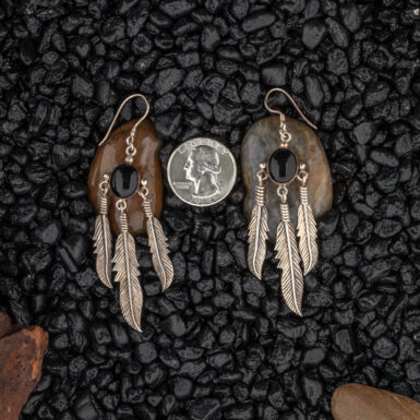 Pre-Owned Onyx Sterling Native American Feather Earrings