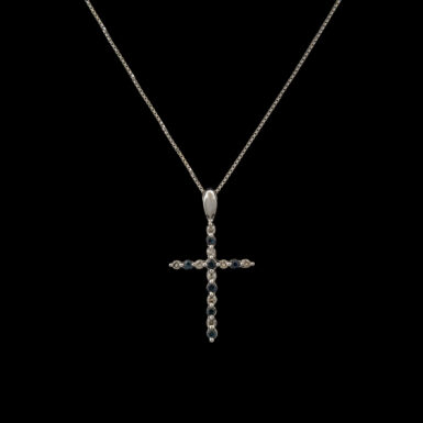 Pre-Owned Sapphire & Diamond Cross in 14K White Gold