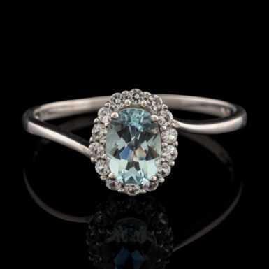 Pre-Owned Aquamarine & CZ Ring in 10K White Gold