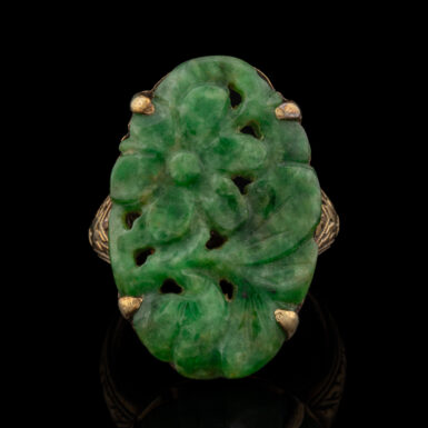 Vintage Carved Jade Ring in 14K