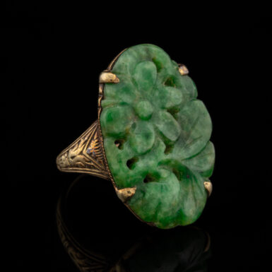 Vintage Carved Jade Ring in 14K