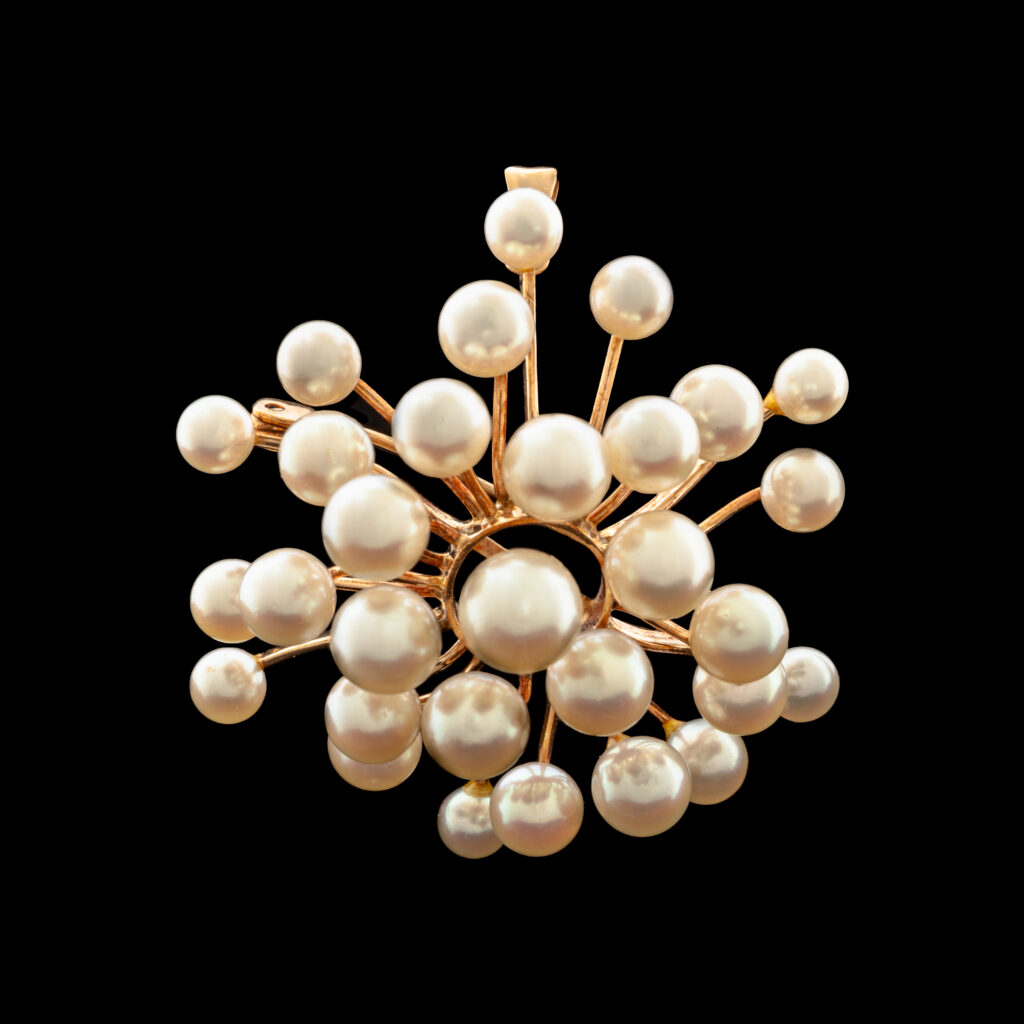 Vintage Pearl Spray Pendant Brooch in 14K