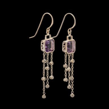 Pre-Owned Amethyst & Topaz Dangle Earrings in Sterling