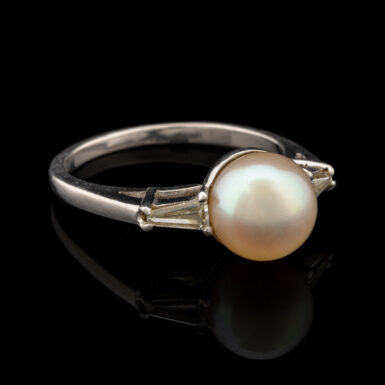 Vintage Platinum Pearl & Diamond Ring