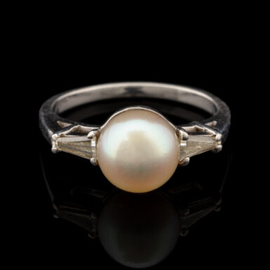 Vintage Platinum Pearl & Diamond Ring
