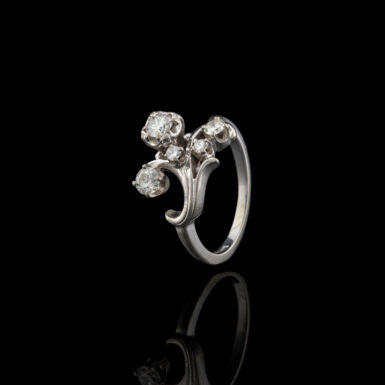 Vintage Diamond Flower Ring in 18K White Gold