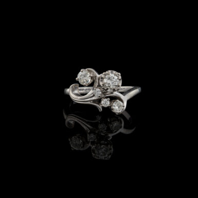 Vintage Diamond Flower Ring in 18K White Gold