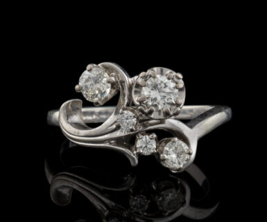 Vintage Diamond Flower Ring in 18K White Gold