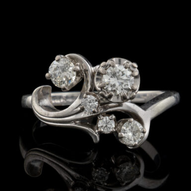 Vintage Diamond Flower Ring in 18K White Gold