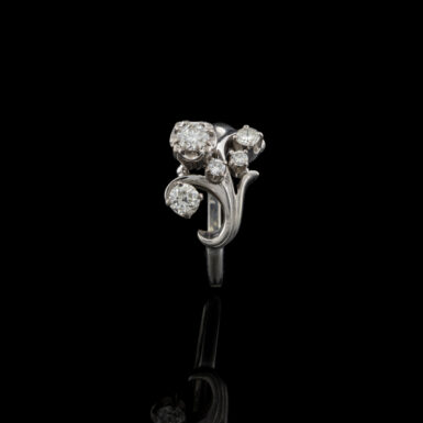 Vintage Diamond Flower Ring in 18K White Gold