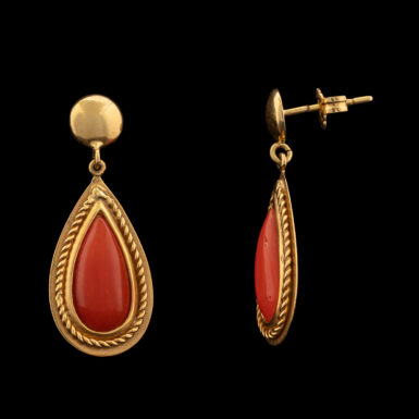 Vintage Coral Dangle Earrings in 18K