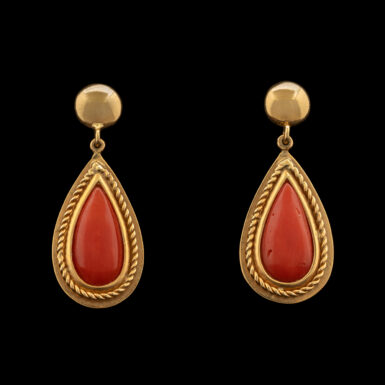 Vintage Coral Dangle Earrings in 18K