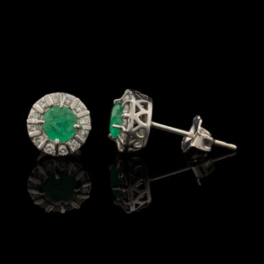 Pre-Owned Emerald & Diamond Stud Earrings