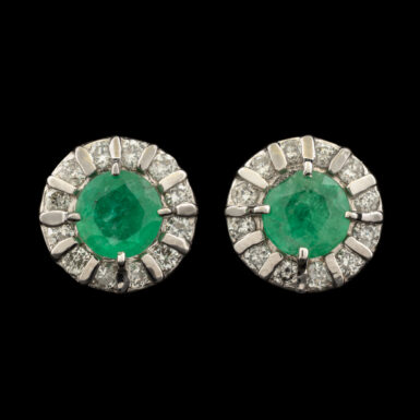 Pre-Owned Emerald & Diamond Stud Earrings