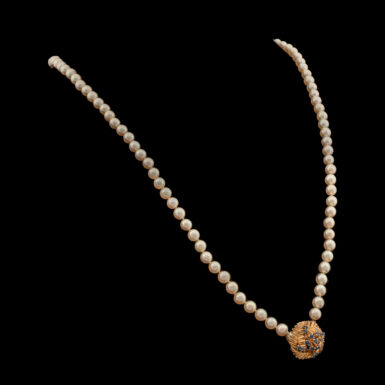 Vintage Pearl Necklace with 14K & Sapphire Clasp