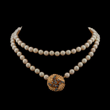Vintage Pearl Necklace with 14K & Sapphire Clasp