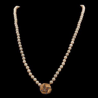 Vintage Pearl Necklace with 14K & Sapphire Clasp