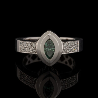 Pre-Owned Green & White Diamond Ring in 16K White Gold