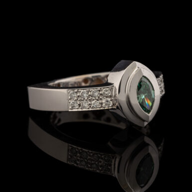 Pre-Owned Green & White Diamond Ring in 16K White Gold
