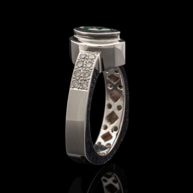 Pre-Owned Green & White Diamond Ring in 16K White Gold