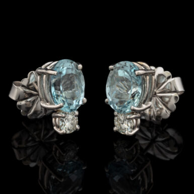 Pre-Owned Aquamarine & Diamond Stud Earrings