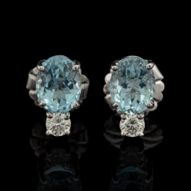 Pre-Owned Aquamarine & Diamond Stud Earrings
