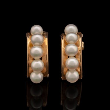 Pre-Owned Pearl Half Hoop Earrings in 14K