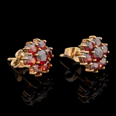 Pre-Owned Garnet Flower Stud Earrings in 14K