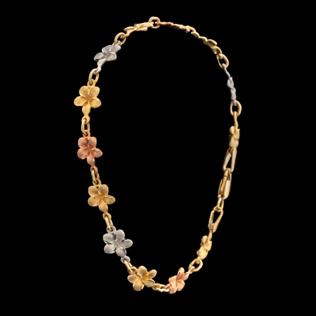 Pre-Owned Tri-Colored 14K Flower Bracelet