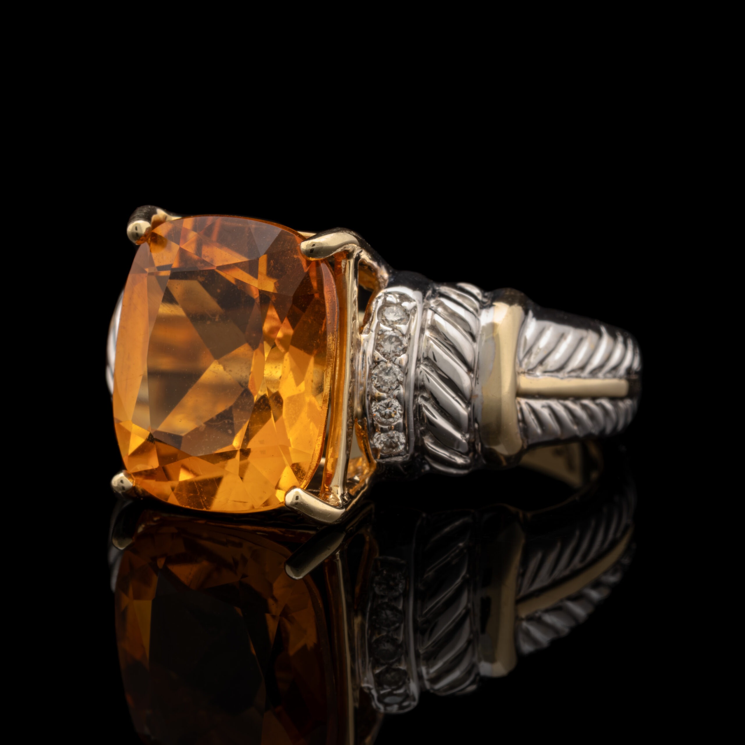 Pre-Owned Golden Quartz & Diamond Ring in 14K