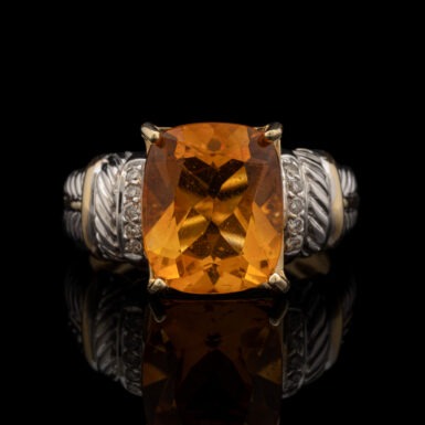 Pre-Owned Golden Quartz & Diamond Ring in 14K