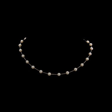 Pre-Owned 14K White Gold & Freshwater Pearl Station Necklace