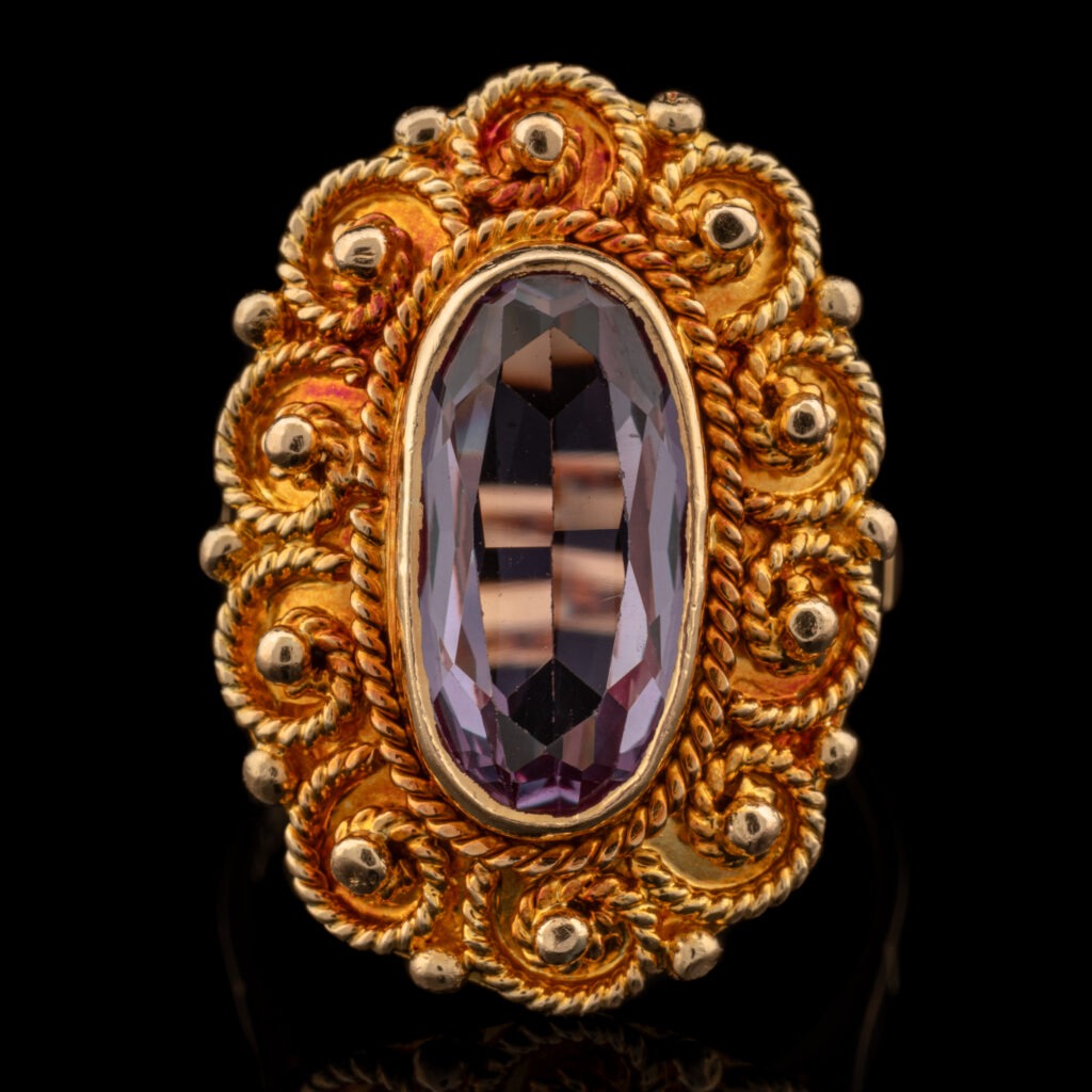 Vintage Lavender Synthetic Sapphire Ring in 18K