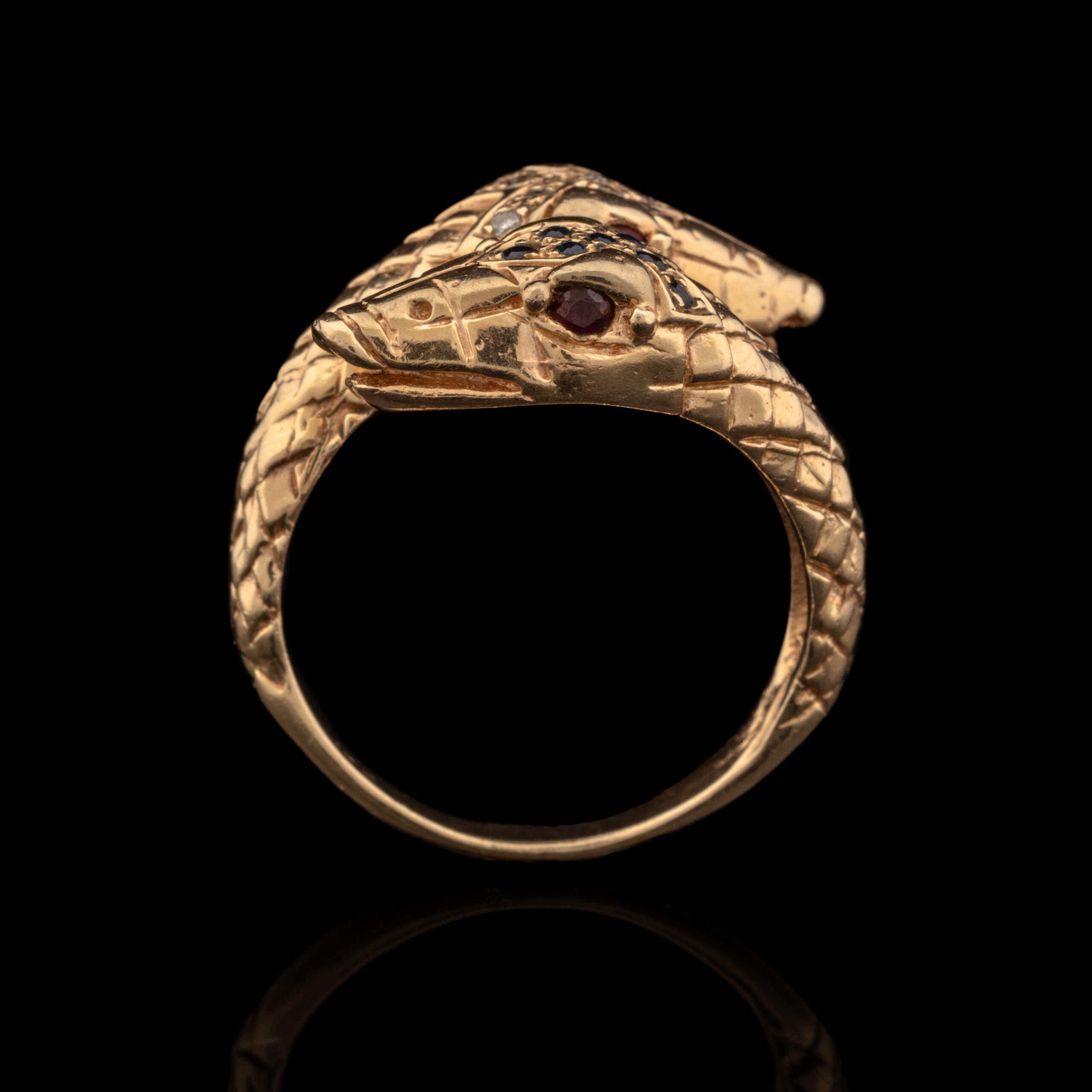 Pre-Owned Ruby, Sapphire, & Diamond Snake Ring in 14K